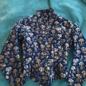 Floral Blue Victorian Button-Up Jacket